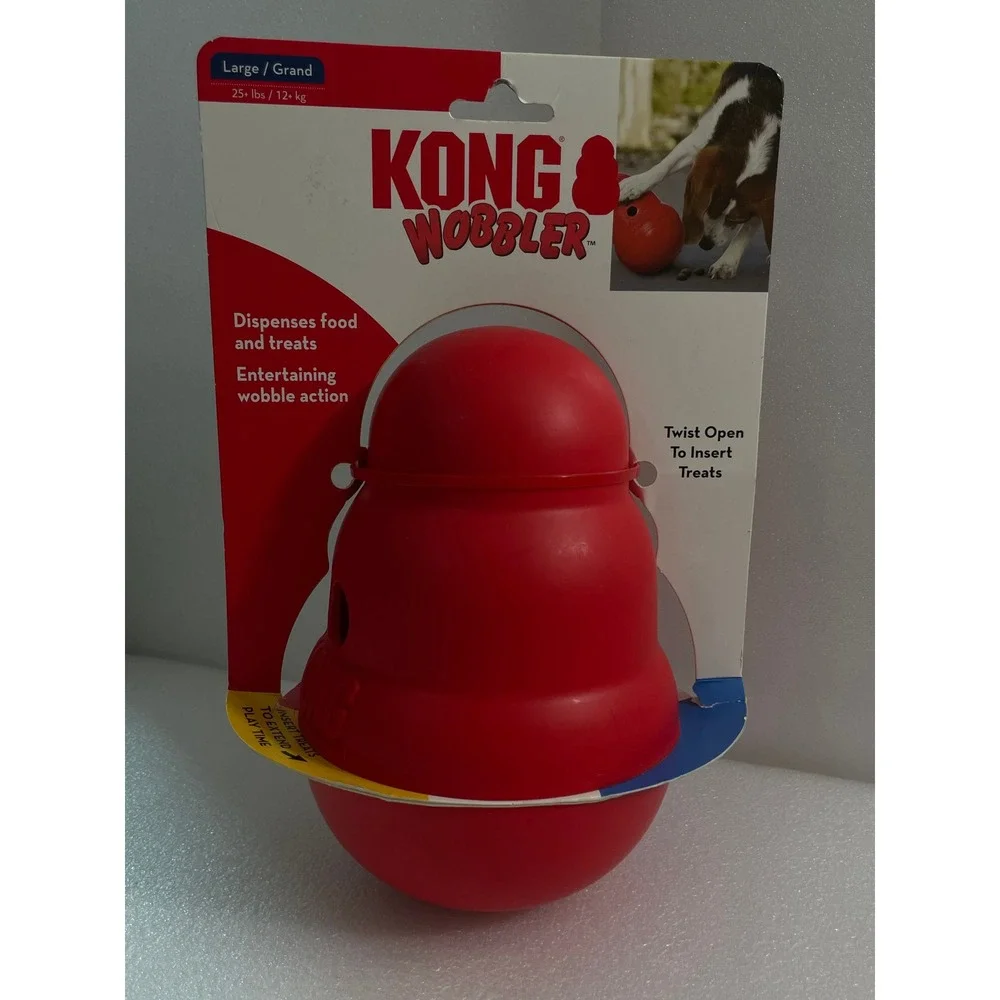 KONG Wobbler Large Red Dog Toy Food Treat Dispenser Slow Feeder 25+ lbs